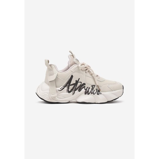 Beżowo-Czarne Buty Sportowe Sneakersy na Platformie z Tłoczeniem z Napisem Valerisia ze sklepu renee.pl w kategorii Buty sportowe dziecięce - zdjęcie 175055754