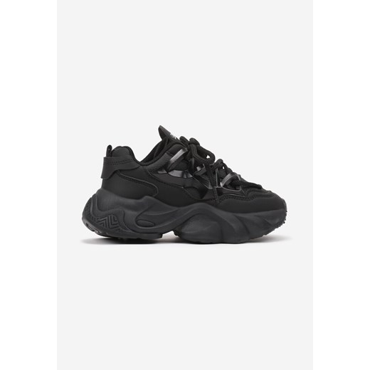 Czarne Buty Sportowe Sneakersy na Platformie z Tłoczeniem i Sznurowaniem Giseloria ze sklepu renee.pl w kategorii Buty sportowe dziecięce - zdjęcie 175055772