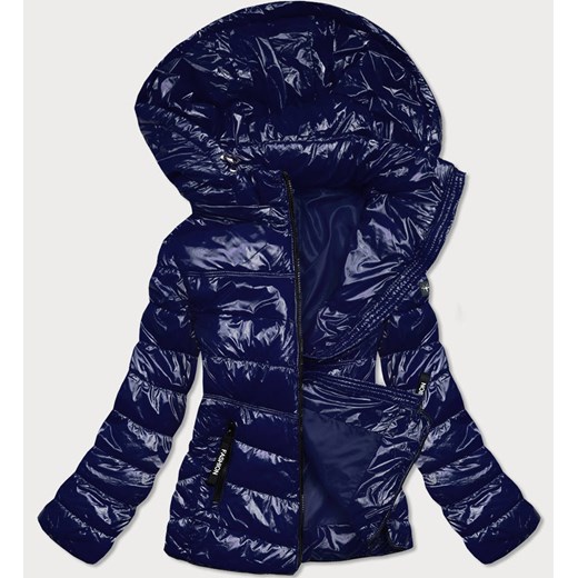 Lakierowana kurtka damska z kapturem granatowa (b9759-3) Goodlookin.pl XXL (44) goodlookin.pl okazyjna cena