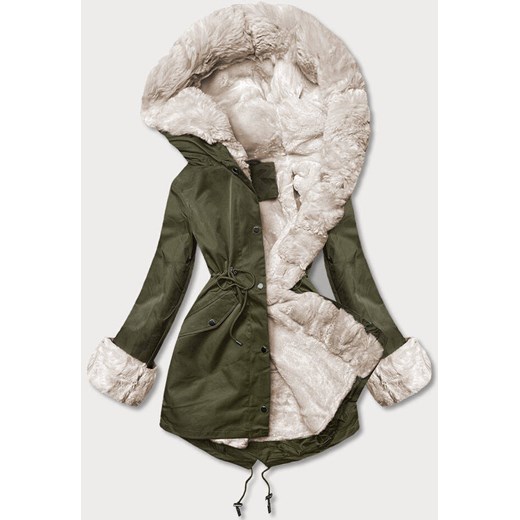 Parka z futrzaną podpinką army (5M3187-136) ze sklepu goodlookin.pl w kategorii Parki damskie - zdjęcie 175057731