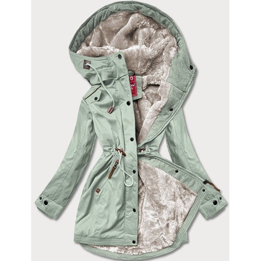 Zimowa parka damska z wstawkami z ekoskóry miętowa (2M-21A93) ze sklepu goodlookin.pl w kategorii Parki damskie - zdjęcie 175057744