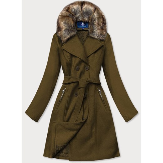 Damski płaszcz z futerkiem khaki (jc241) Goodlookin.pl S (36) goodlookin.pl okazyjna cena
