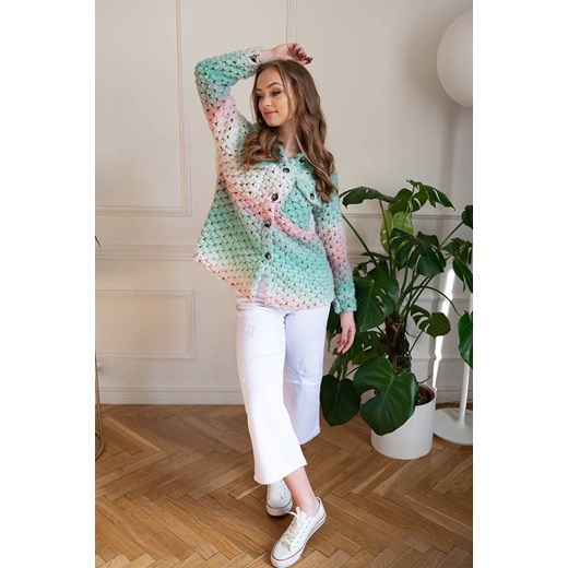 Koszulowa kurtka damska ze stójką różowo-miętowa (1132) Goodlookin.pl Uniwersalny goodlookin.pl