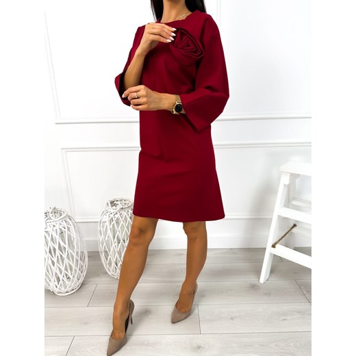 Bordowa Sukienka Oversize z Ozdobną Różą ze sklepu ModnaKiecka.pl w kategorii Sukienki - zdjęcie 175059724