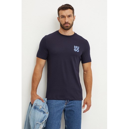 HUGO t-shirt bawełniany męski kolor fioletowy z nadrukiem 50522434 ze sklepu ANSWEAR.com w kategorii T-shirty męskie - zdjęcie 175060634