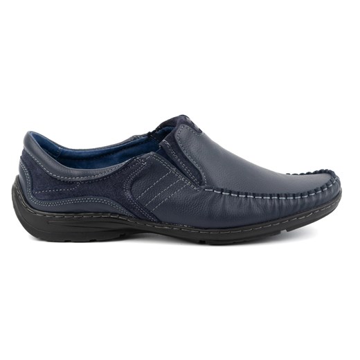 KOMODO Buty męskie mokasyny wsuwane skórzane 627K granatowe niebieskie ze sklepu ButyModne.pl w kategorii Mokasyny męskie - zdjęcie 175064671