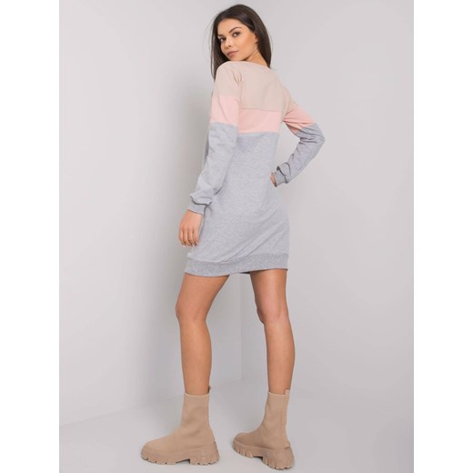 Trójkolorowa długa bluza damska z kieszeniami beż/róż/szary (5869) ze sklepu goodlookin.pl w kategorii Bluzy damskie - zdjęcie 175067532