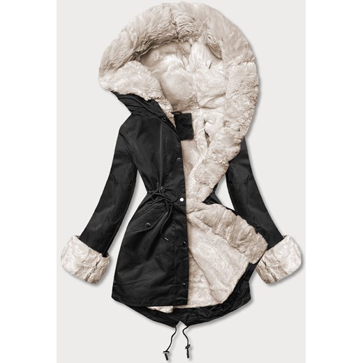 Parka z futrzaną podpinką czarna  (5M3187-392) ze sklepu goodlookin.pl w kategorii Parki damskie - zdjęcie 175068022