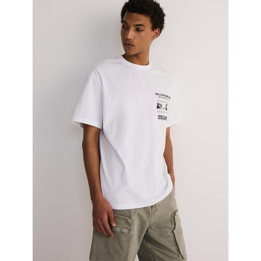 Reserved - T-shirt boxy z nadrukiem - złamana biel Reserved M wyprzedaż Reserved