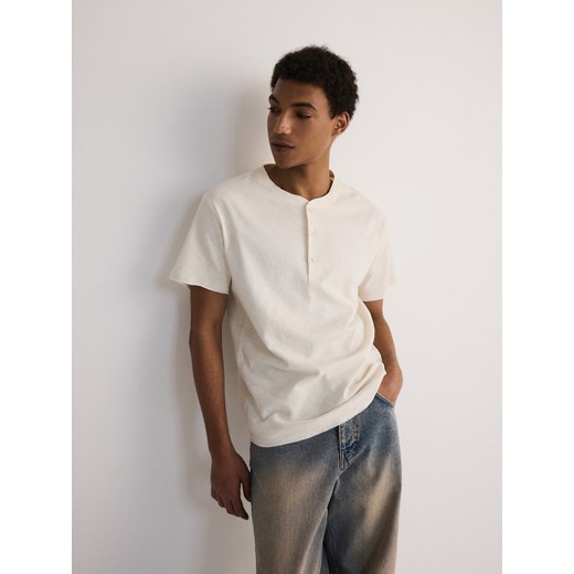 Reserved - Bawełniany t-shirt henley - złamana biel Reserved XXL promocyjna cena Reserved