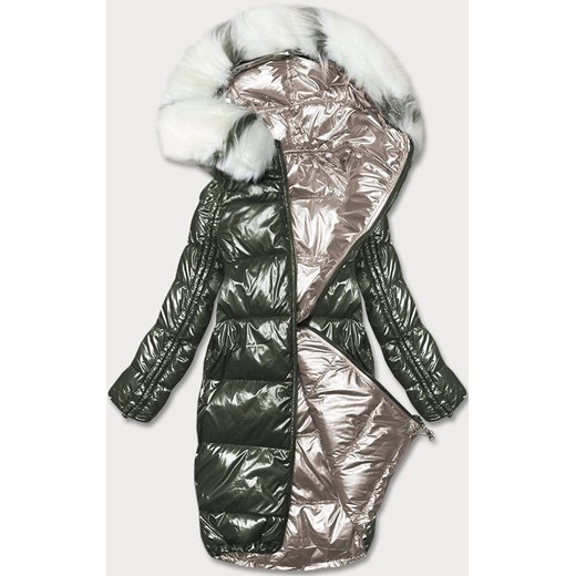 Dwustronna metaliczna kurtka zimowa khaki-beżowa (p21-7901-22+62) Goodlookin.pl S (36) wyprzedaż goodlookin.pl
