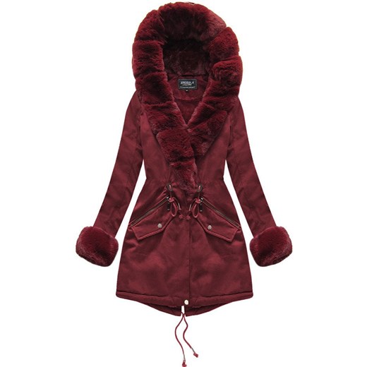 Bawełniana damska parka zimowa z futrem bordowa (xw801-3x) Goodlookin.pl XS (34) wyprzedaż goodlookin.pl