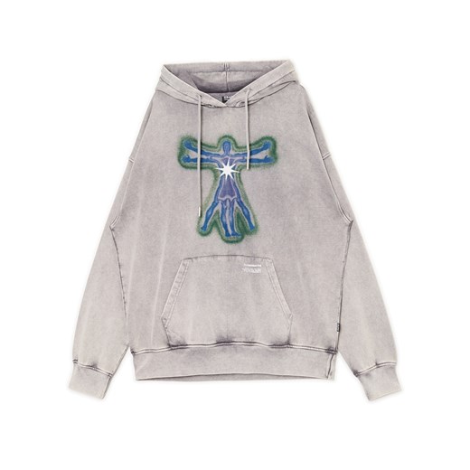 Cropp - Szara bluza hoodie z nadrukiem - jasny szary Cropp L Cropp