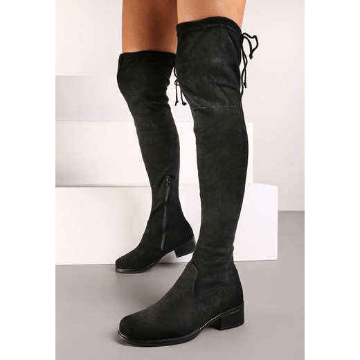 Czarne Płaskie Kozaki w Stylu Muszkieterek Ściągane Troczkiem Avasira ze sklepu born2be.pl w kategorii Kozaki damskie - zdjęcie 175076642