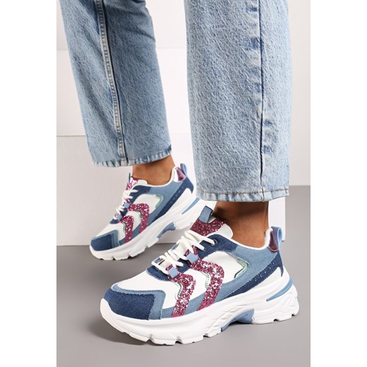 Niebieskie Sneakersy na Grubej Podeszwie z Brokatowymi Wstawkami Sairiel ze sklepu born2be.pl w kategorii Buty sportowe damskie - zdjęcie 175076822
