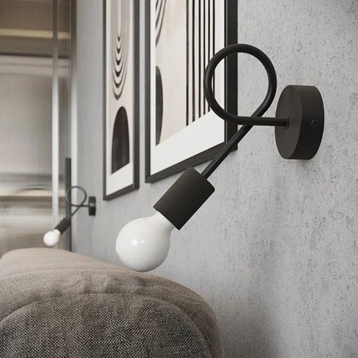 Czarny metalowy kinkiet z widoczną żarówką - A638-Vrado Lumes One Size Edinos.pl