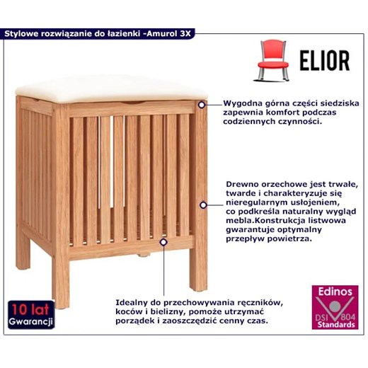 Drewniany kosz na pranie z siedziskiem - Amurol 3X Elior One Size Edinos.pl