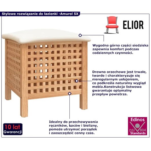 Rustykalny drewniany stołek do łazienki - Amurol 5X Elior One Size Edinos.pl