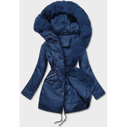 Parka damska z futerkiem granatowa (5m762-215) ze sklepu goodlookin.pl w kategorii Parki damskie - zdjęcie 175081444