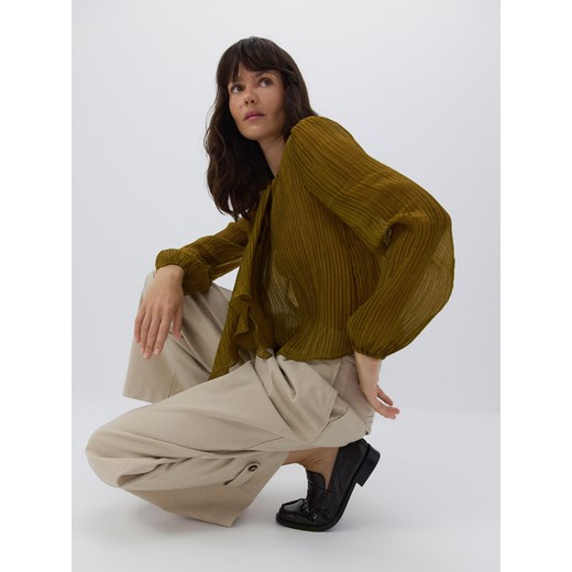 Reserved - Bluzka z ozdobnym wiązaniem - oliwkowy Reserved M Reserved