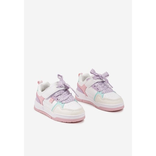 Biało-Fioletowe Płaskie Buty Sportowe Sneakersy ze Sznurowaniem i Perforacją Avanelis ze sklepu born2be.pl w kategorii Buty sportowe dziecięce - zdjęcie 175085910