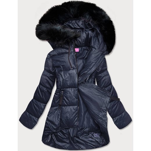 Asymetryczna kurtka damska zimowa granatowa (8953-e) Goodlookin.pl S (36) promocyjna cena goodlookin.pl