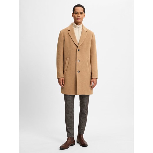 Tommy Hilfiger Męski wełniany płaszcz Mężczyźni Wełna beżowy jednolity ze sklepu vangraaf w kategorii Płaszcze męskie - zdjęcie 175089501