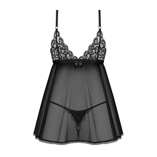 Obsessive czarna koszulka babydoll i stringi Blomentis, Kolor czarny, Rozmiar XS/S, Obsessive ze sklepu Intymna w kategorii Koszule nocne - zdjęcie 175100710