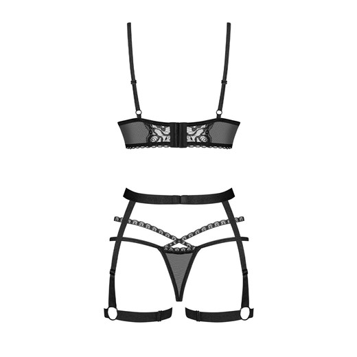 Obsessive komplet biustonosz stringi i harness Blomentis, Kolor czarny, Rozmiar XS/S, Obsessive ze sklepu Intymna w kategorii Komplety bielizny damskiej - zdjęcie 175100724