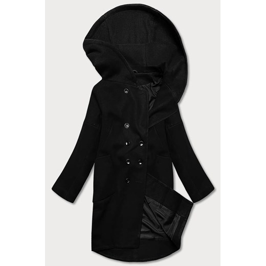 Damski płaszcz plus size z kapturem czarny (2728) ze sklepu goodlookin.pl w kategorii Płaszcze damskie - zdjęcie 175102362