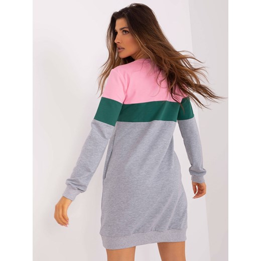 Trójkolorowa długa bluza damska z kieszeniami róż/zielony/szary (5869) ze sklepu goodlookin.pl w kategorii Bluzy damskie - zdjęcie 175102711