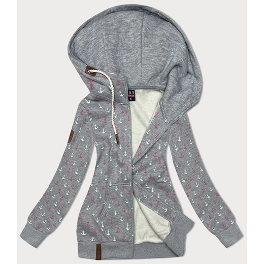 Ciepła rozpinana bluza w kotwice szara (2307) ze sklepu goodlookin.pl w kategorii Bluzy damskie - zdjęcie 175105321