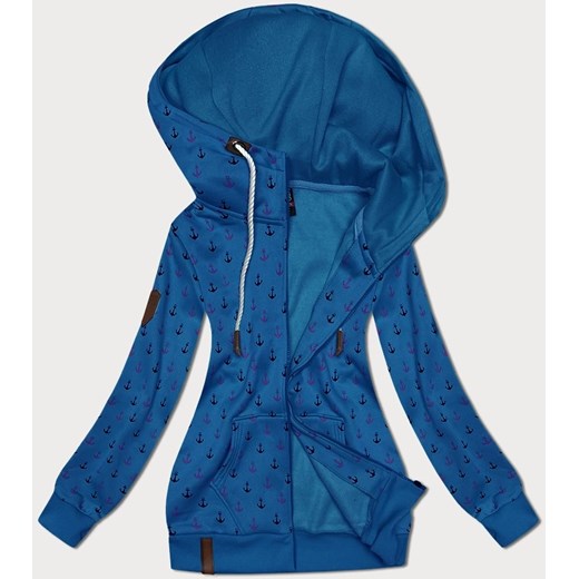 Ciepła rozpinana bluza w kotwice niebieska (2307) ze sklepu goodlookin.pl w kategorii Bluzy damskie - zdjęcie 175105834