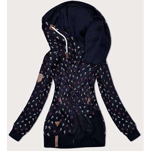 Gruba bluza w kotwice ze skośnym zamkiem ciemny granat (2308) ze sklepu goodlookin.pl w kategorii Bluzy damskie - zdjęcie 175105914