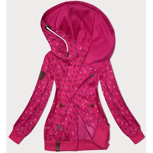 Gruba bluza w kotwice ze skośnym zamkiem różowa (2308) ze sklepu goodlookin.pl w kategorii Bluzy damskie - zdjęcie 175106042