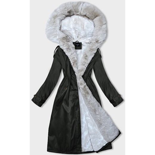 Parka damska zimowa z futerkiem army-beż (B557-11046) ze sklepu goodlookin.pl w kategorii Parki damskie - zdjęcie 175106560