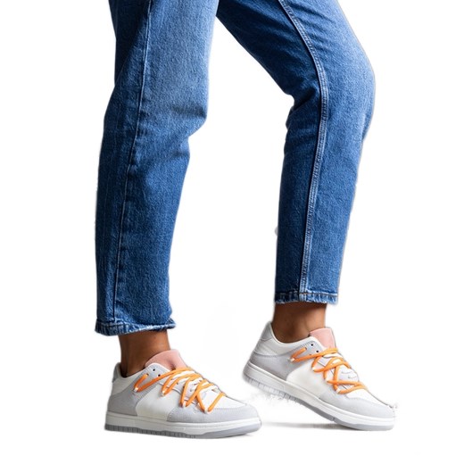 Szare sneakersy pomarańczowe sznurówki Aucoin białe ze sklepu ButyModne.pl w kategorii Buty sportowe damskie - zdjęcie 175108314