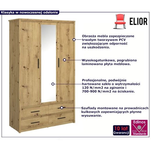 Trzydrzwiowa szafa z lustrem do sypialni dąb artisan - Basani 17X Elior One Size Edinos.pl