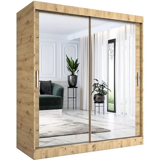 Szafa przesuwna z lustrem 180 cm dąb artisan C5-S16 ze sklepu Edinos.pl w kategorii Szafy - zdjęcie 175110781