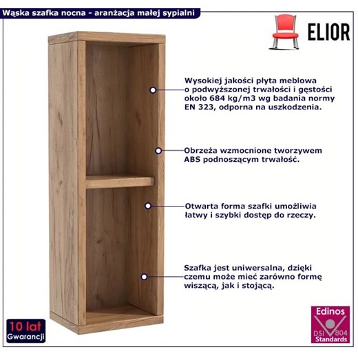 Wąska szafka nocna stojąca lub wisząca dąb craft - Karmeza Elior One Size Edinos.pl