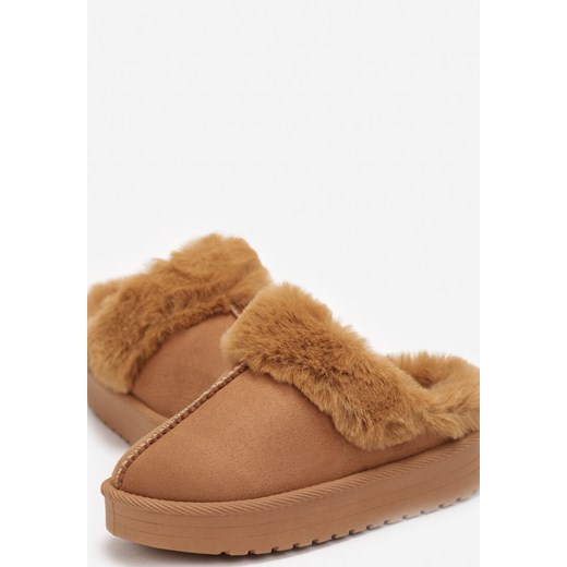 Brązowe Wsuwane Śniegowce na Platformie Zdobione Futerkiem z Niską Cholewką Renee 27 renee.pl