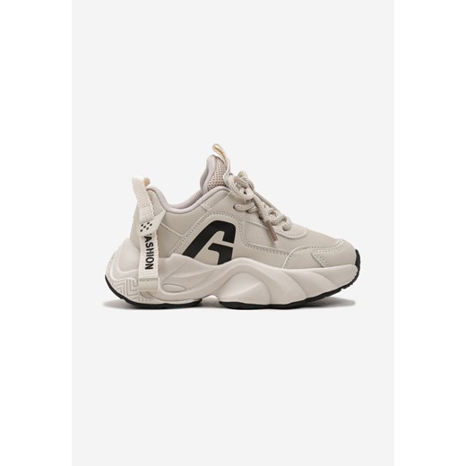 Beżowe Buty Sportowe Sneakersy na Platformie z Tłoczeniem i Napisem Valanora ze sklepu renee.pl w kategorii Buty sportowe dziecięce - zdjęcie 175113181