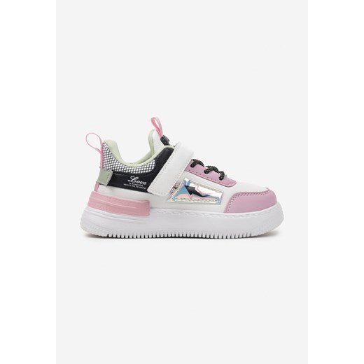 Biało-Różowe Buty Sportowe Sneakersy ze Skórzaną Wkładką i Metaliczną Naszywką Pezisya ze sklepu renee.pl w kategorii Buty sportowe dziecięce - zdjęcie 175113361