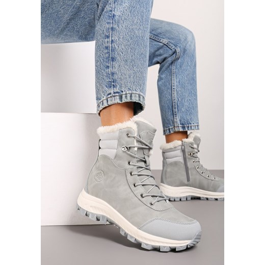 Jasnoszare Botki Trekkingowe na Platformie ze Sznurowaniem Labrinna - id: LXC8561W-41-L.GREY - marki Renee - 175113733 Jasnoszare Botki Trekkingowe na Platformie ze Sznurowaniem Labrinna ze sklepu renee.pl w kategorii Workery damskie - zdjęcie 175113733