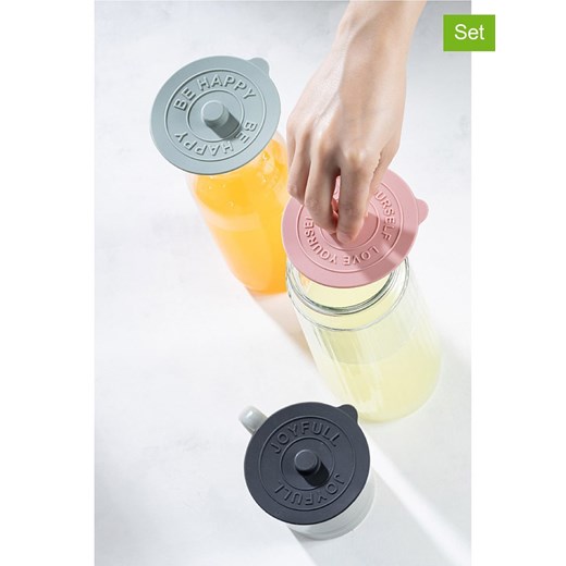 Violeta Home Pokrywki (6 szt.) w kolorze błękitno-antracytowo-jasnoróżowym - Ø 10 cm ze sklepu Limango Polska w kategorii Akcesoria kuchenne - zdjęcie 175119043