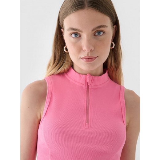 Damski top slim basic 4F 4FRAW24TSLEF182 - różowy ze sklepu Sportstylestory.com w kategorii Bluzki damskie - zdjęcie 175123304