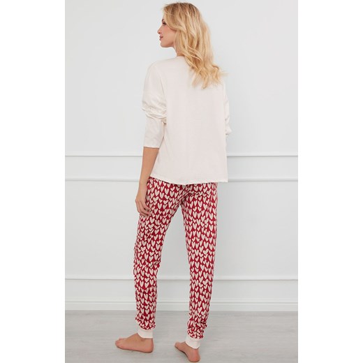 Piżama damska na długi rękaw i długie spodnie Evora, Kolor ecru-czerwony, Rozmiar S, Italian Fashion ze sklepu Intymna w kategorii Piżamy damskie - zdjęcie 175129024