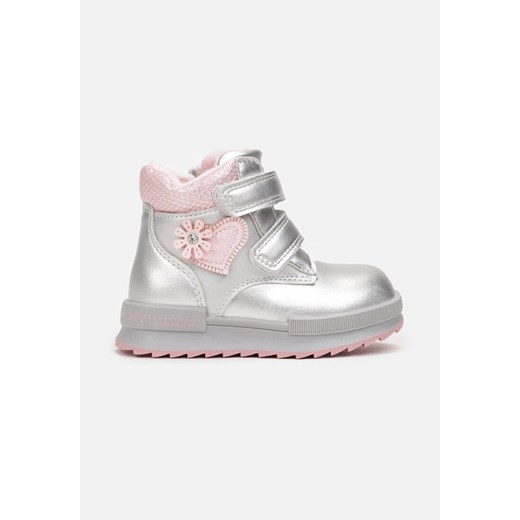 Srebrne Metaliczne Traperki Sneakersy z Ozdobnymi Aplikacjami Zapinane na Rzep Rielara ze sklepu renee.pl w kategorii Buty zimowe dziecięce - zdjęcie 175130473