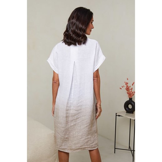 Le Monde du Lin Lniana sukienka w kolorze biało-beżowym Le Monde Du Lin 40/42 okazyjna cena Limango Polska