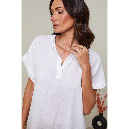 Le Monde du Lin Lniana sukienka w kolorze biało-beżowym Le Monde Du Lin 40/42 okazja Limango Polska